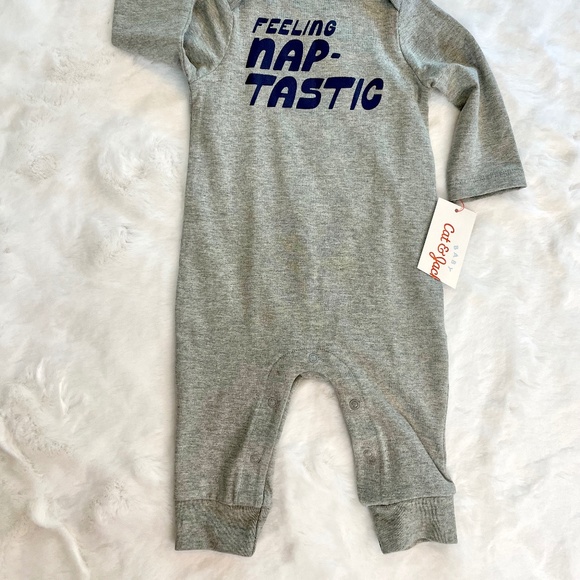 Cat & Jack Gray Playsuit "Feeling Nap-Tastic" Snap Leg Closure 0-3M - NWT - Picture 2 of 10